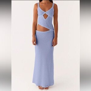 Elegant Blue Cutout Maxi Dress